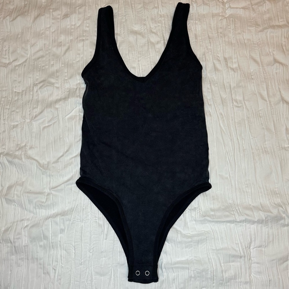 Intimately Free People Black Faded Acid Wash Bodysuit